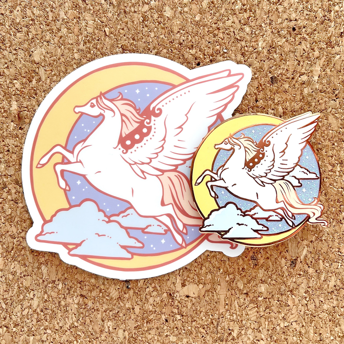 Night Flight Pegasus Pin + Sticker Bundle